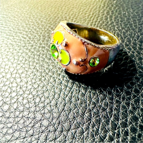 COLORFUL CLOISONNÉ SILVER PLATED RING - Picture 3 of 5